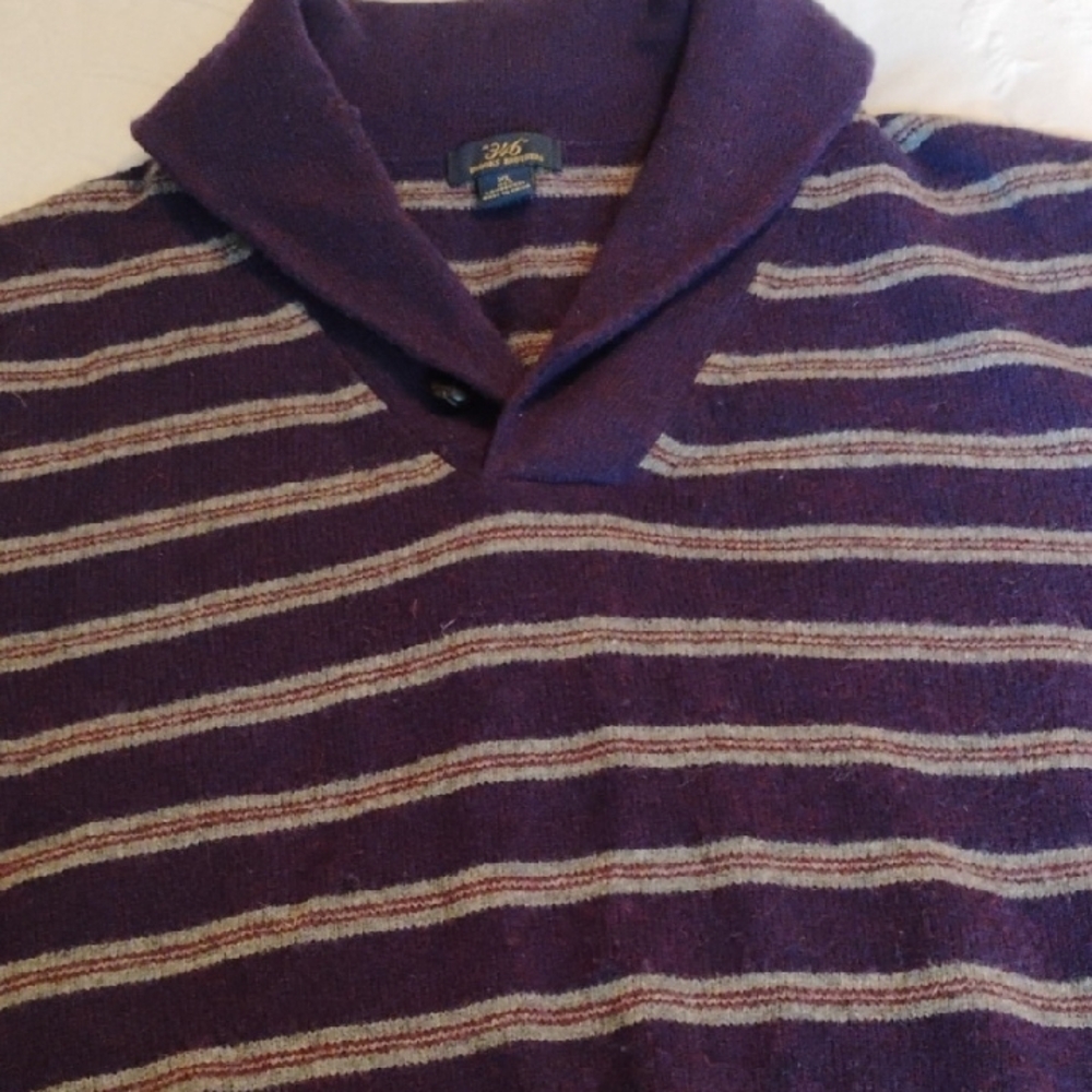 Brooks Brothers V-Neck Plum Striped Lambswool Sweater.